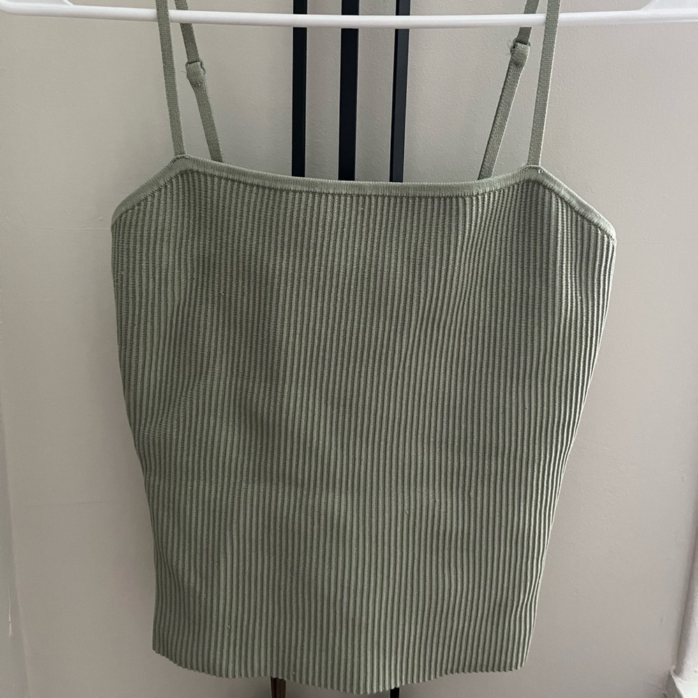 Babaton Olive Green Ribbed Tank Top